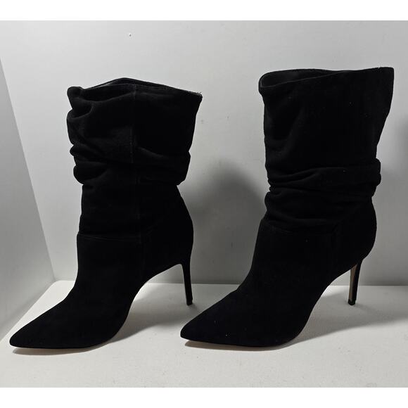 Schutz Ashlee Up Boots Suede Leather Black 9 B Slouchy Stilettos - Picture 4 of 10
